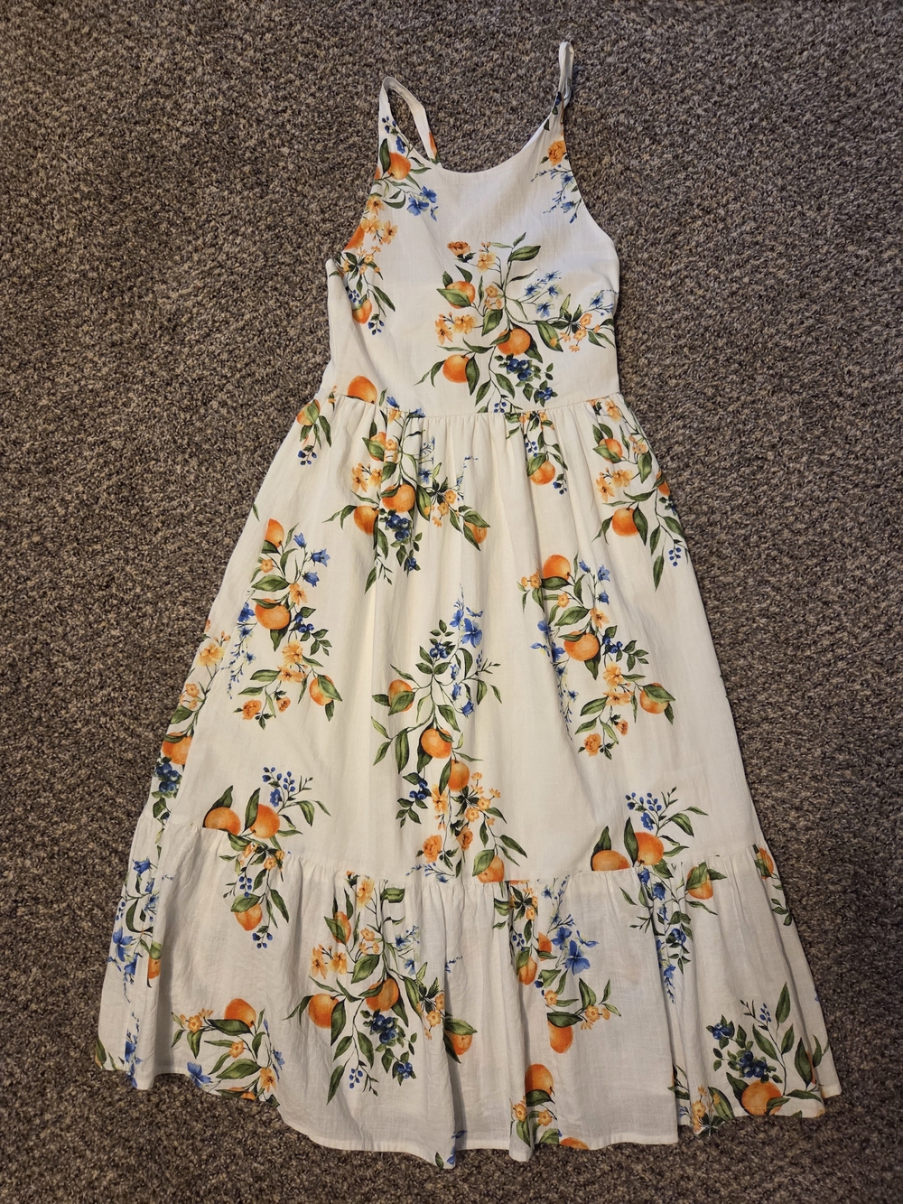 Time and Tru White Sundress with Orange & Blue Floral Print